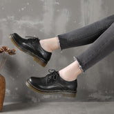 Oxfords clásicos de piel de vaca con lazo, planos informales suaves para caminar, blancos y negros